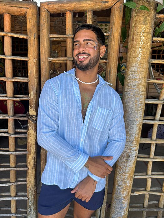 Camisa ML Veraneio - Listra Azul