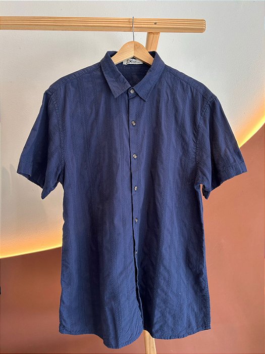 Camisa Texturizada Algodão Aura - Azul Marinho