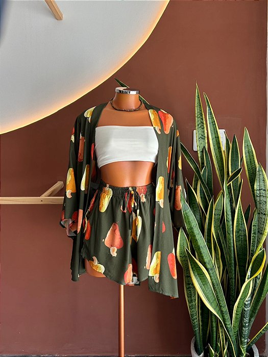 Short Pirangi Viscose - Chuva de Caju Verde