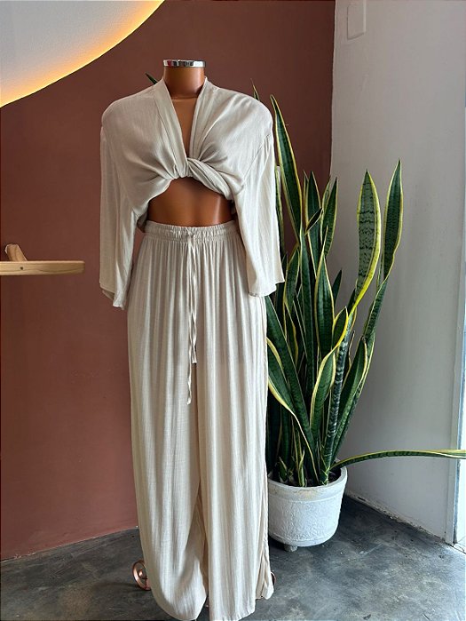 Calça Pantalona Viscose - Marfim