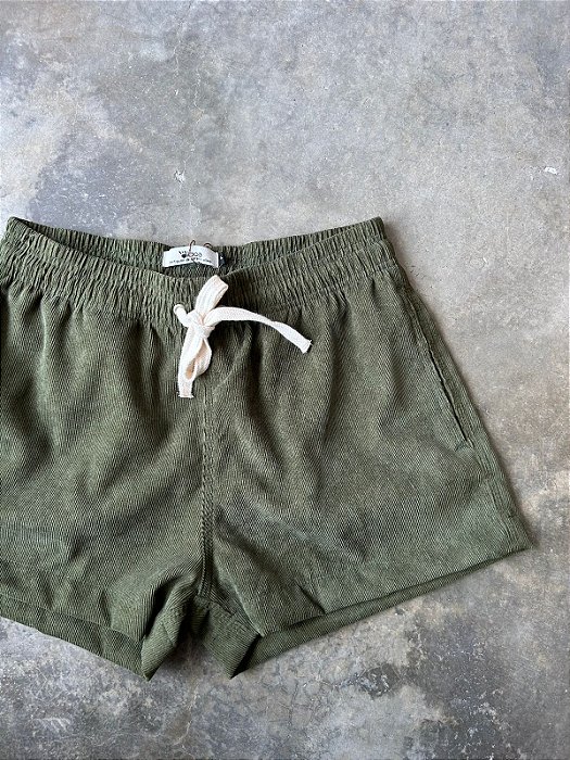 Short RETRÔ Veludo Cotelê - Verde Militar