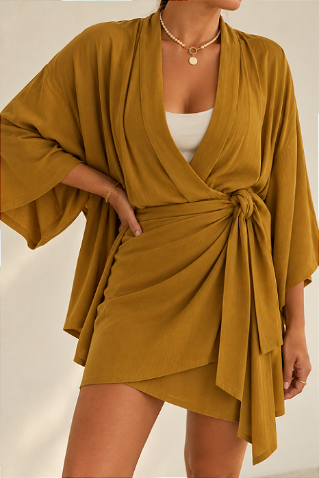 Saia Pareô Curta Viscose - Mostarda