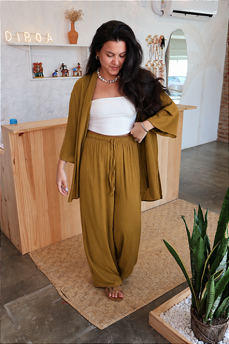 Calça Pantalona Viscose - Mostarda