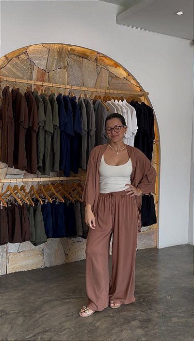 Calça Pantalona Viscose - Marrom chocolate