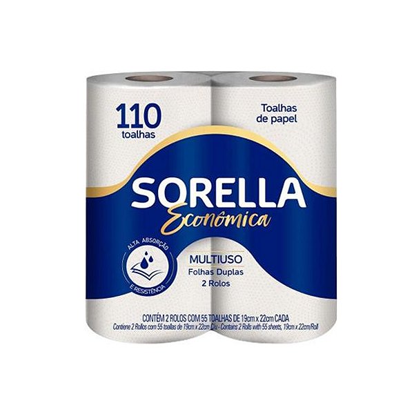 Papel Toalha Sorella Folha Dupla 55 Folhas 2u