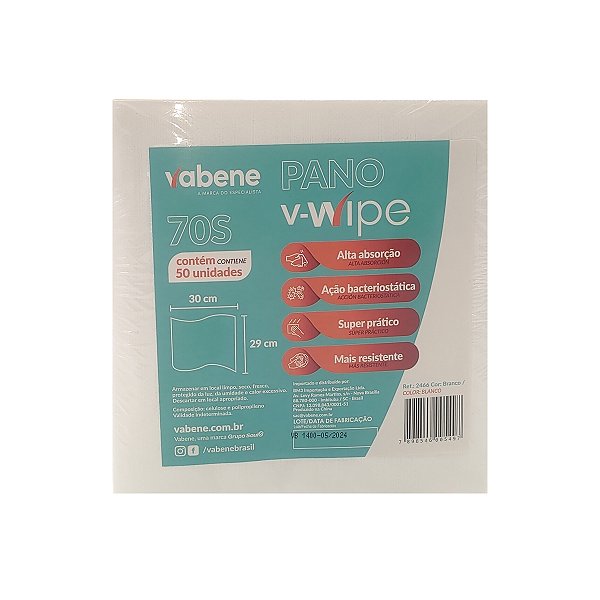 Pano V Wipe 70S 30x29cm Branco Pacote com 50 Unidades