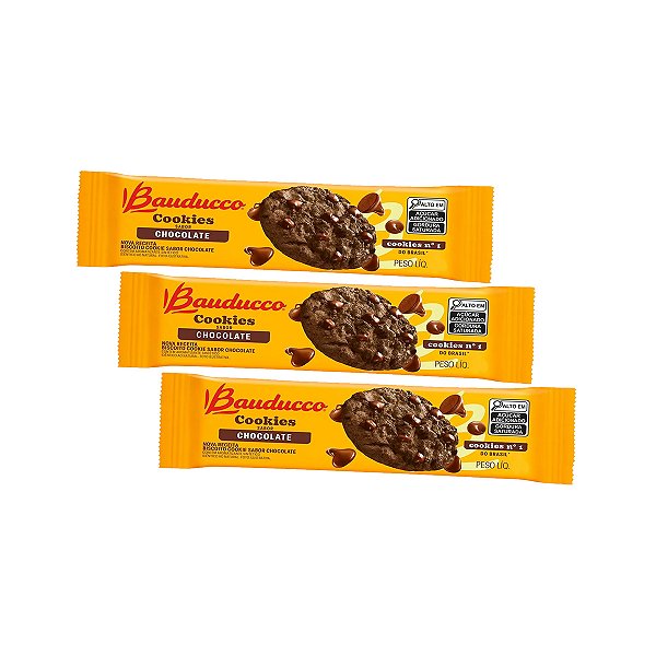 Biscoito Cookies De Chocolate Bauducco Kit 3