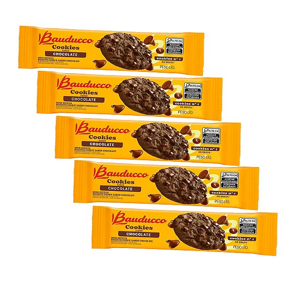 Biscoito Cookies De Chocolate Bauducco Kit 5