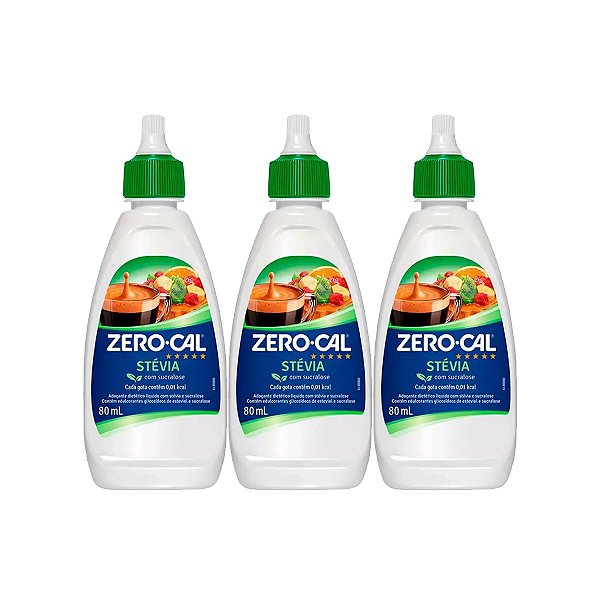 Adoçante Zero Cal Stévia Liquido 80ml Kit 3