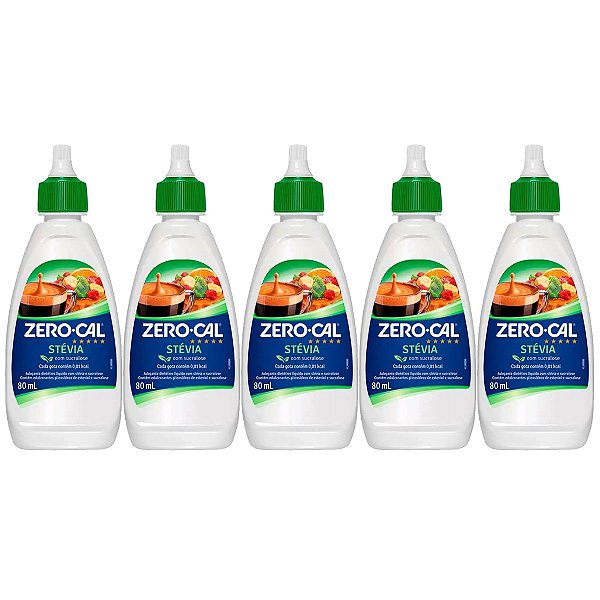 Adoçante Zero Cal Stévia Liquido 80ml Kit 5