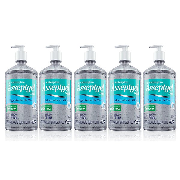 Álcool Em Gel Antisséptico 420gr Asseptgel Fresh Blue Kit 5