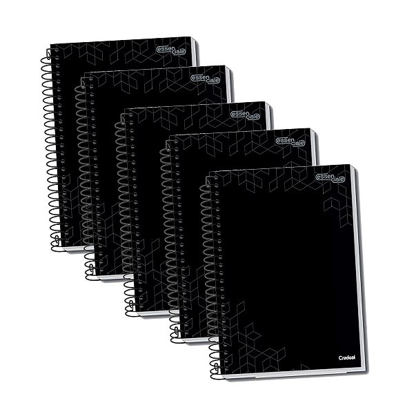 Caderno Capa Preta Dura Uni 10 Matérias 200 Folhas Kit 5