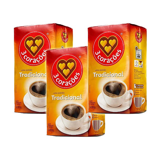 Café Saboroso 3 Corações Tradicional Vácuo 500g Kit 3