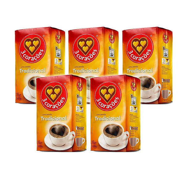Café Saboroso 3 Corações Tradicional Vácuo 500g Kit 5