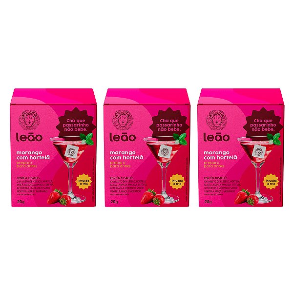 Chá Gelado Leão Embalado Individual Morango E Hortelã Kit 3