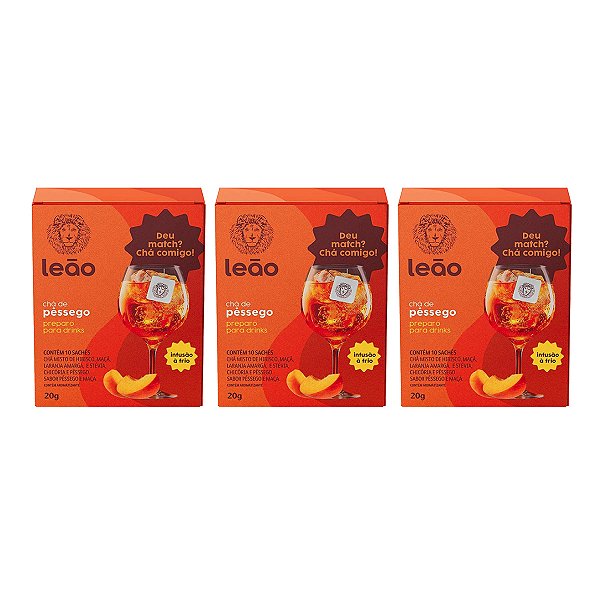 Chá Gelado Leão Embalado Individual Sabor Pêssego Kit 3