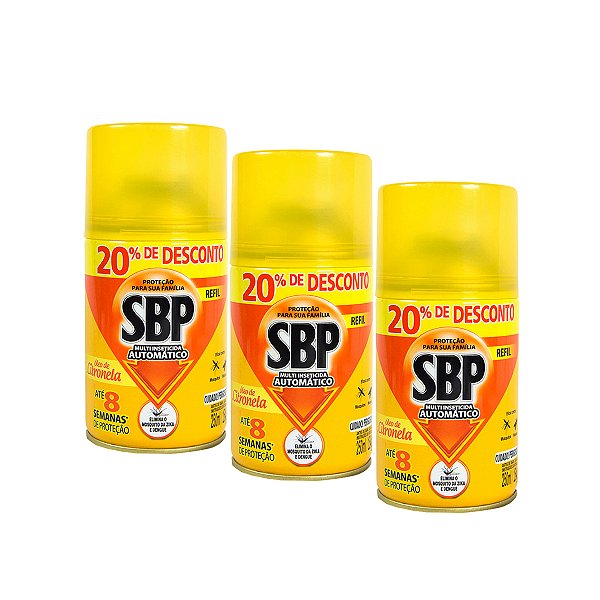 Inseticida Automático Sbp Multi Refil 250ml Citronela Kit 3