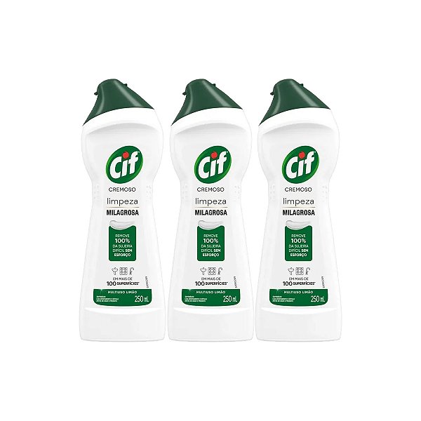 Limpador Multiuso CIF Cremoso Limpeza Milagrosa Limão Kit 3