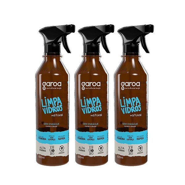Limpa Vidros Garoa Natural Vegano Biodegradável 600 ml Kit 3