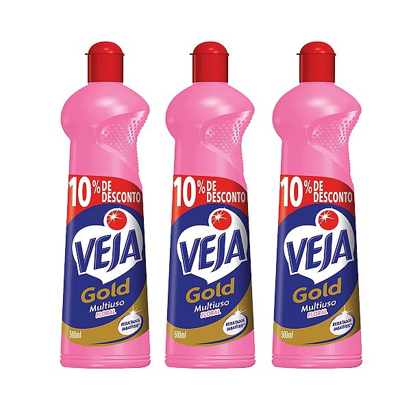 Limpador Veja Multi Uso Gold Floral 500ml Kit 3