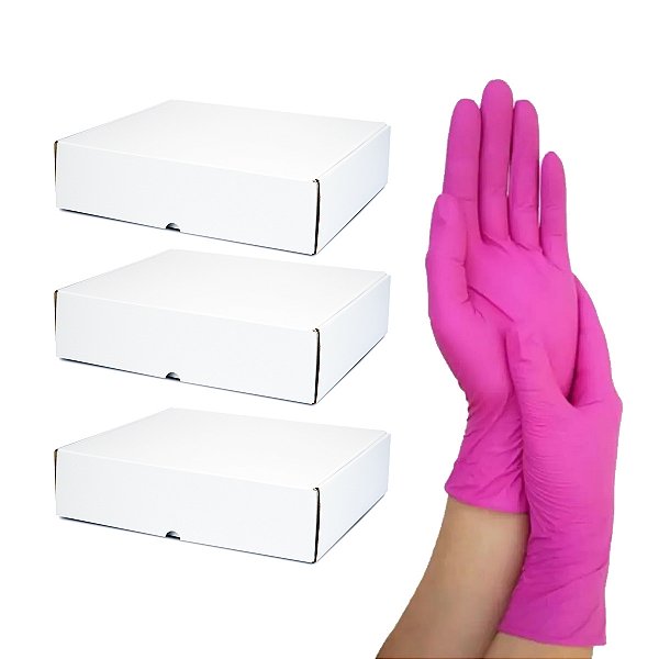 Luva Rosa M De Procedimento Nitrílica Cx 100 Un Kit 3