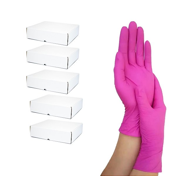 Luva Rosa M De Procedimento Nitrílica Cx 100 Un Kit 5