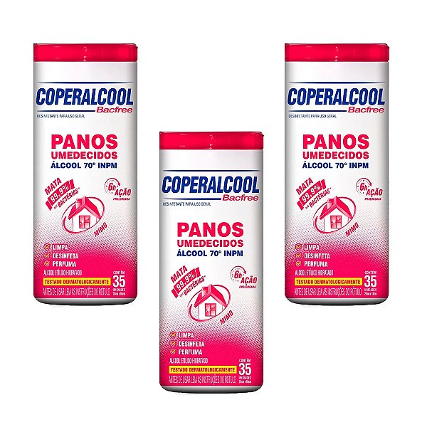 Pano Umedecido Coperalcool 70 INPM Mimo 35 Lenços Kit 3