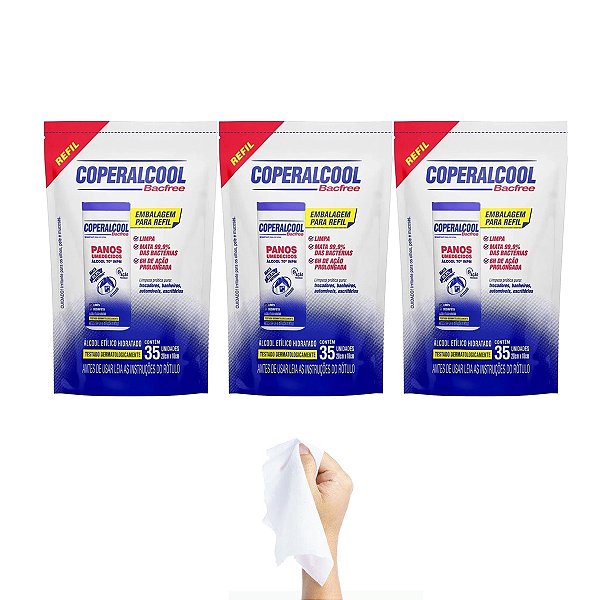 Pano Umedecido Coperalcool 70 INPM Refil 35 Lenços Kit 3