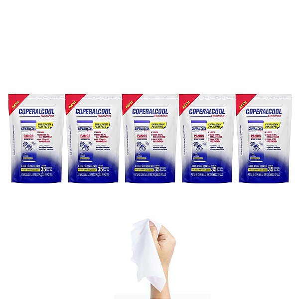 Pano Umedecido Coperalcool 70 INPM Refil 35 Lenços Kit 5