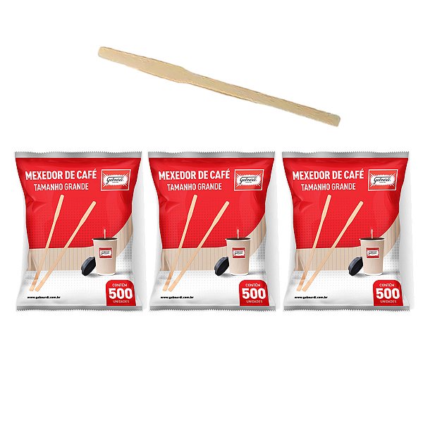 Mexedor Palheta De Madeira Para Café 15cm 500 Un Kit 3