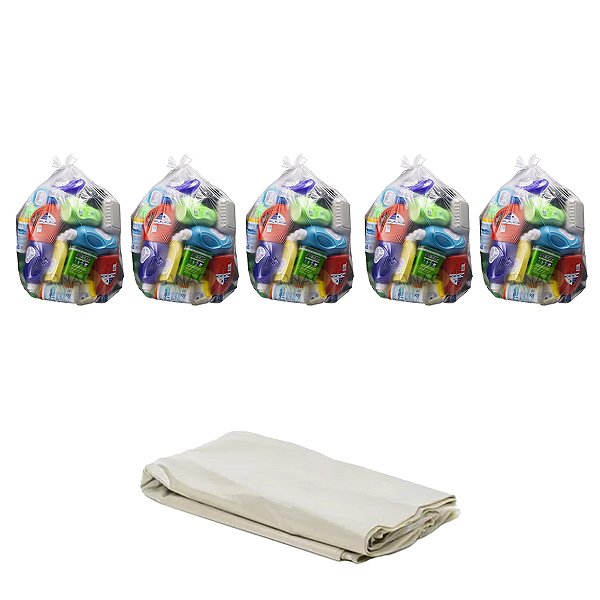 Saco de Lixo Transparente 60L 100 Unidades Kit 5