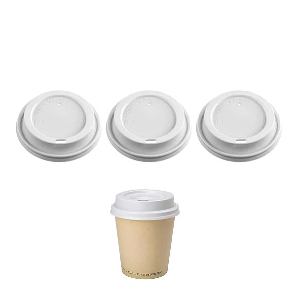 Tampa Plástica Branca Copo De Papel 210ml 50 Un Kit 3