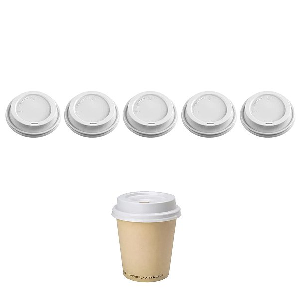 Tampa Plástica Branca Copo De Papel 210ml 50 Un Kit 5