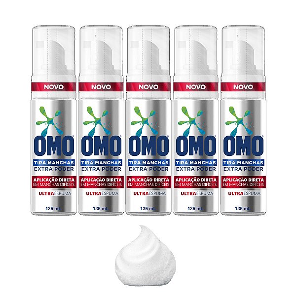 Tira Manchas Omo Extra Poder Ultra Espuma Frasco 135ml Kit 5