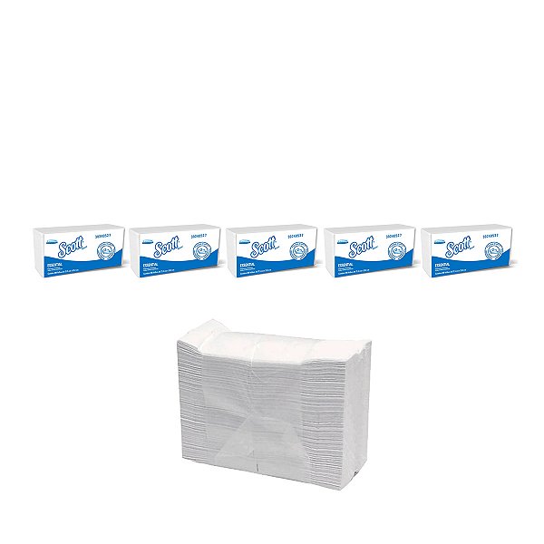 Toalha De mãos Interfolhada Scott 200 Folhas Kit 5