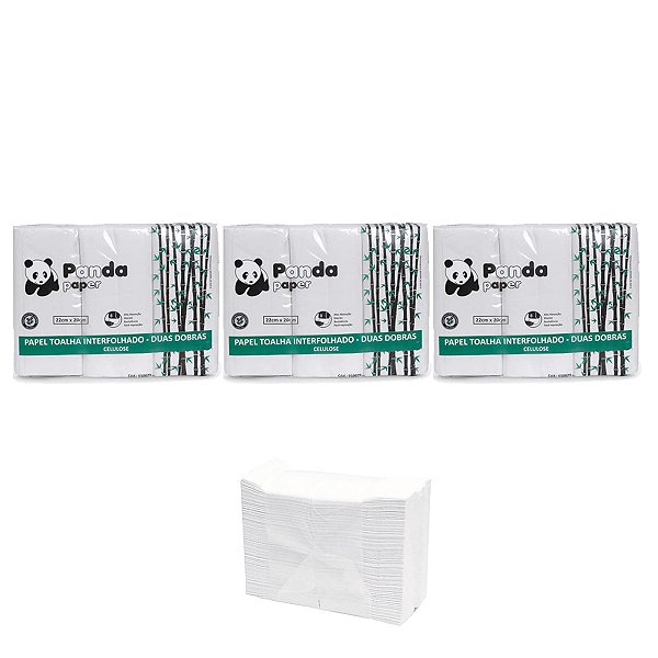 Papel Toalha Panda Interfolha 2 Dobras 19x20cm Kit 3