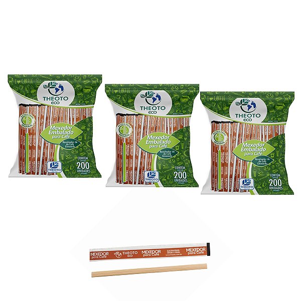 Mexedor de Bambu para Café Embalado Individual Pct 200 Kit 3