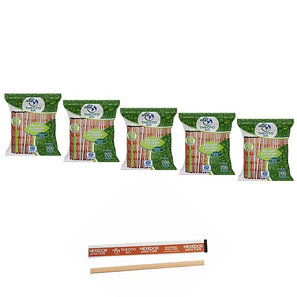 Mexedor de Bambu para Café Embalado Individual Pct 200 Kit 5