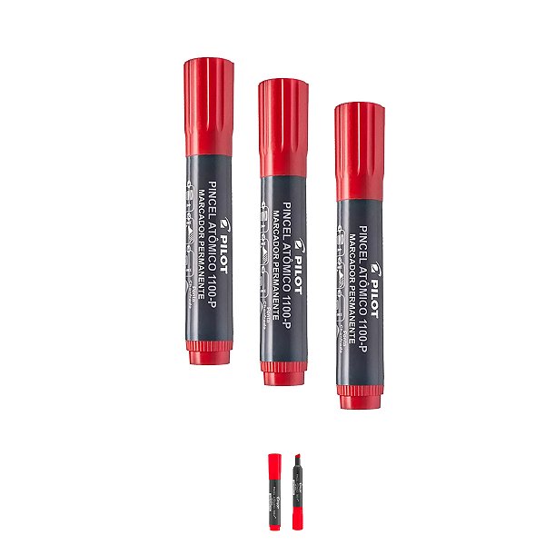 Pincel Marcador Vermelho Recarregável Permanente Kit 3