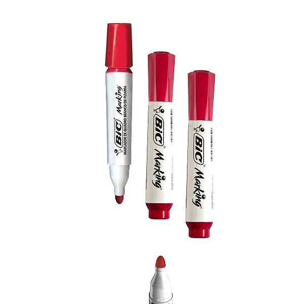 Caneta Marcador BIC Vermelha para Quadro Branco Kit 3