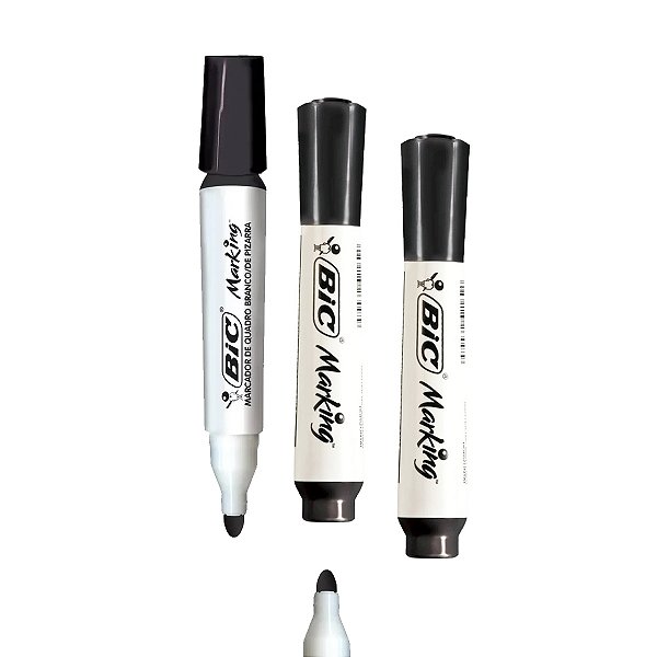 Caneta Marcadora BIC Marking Preta para Quadro Branco kit 3