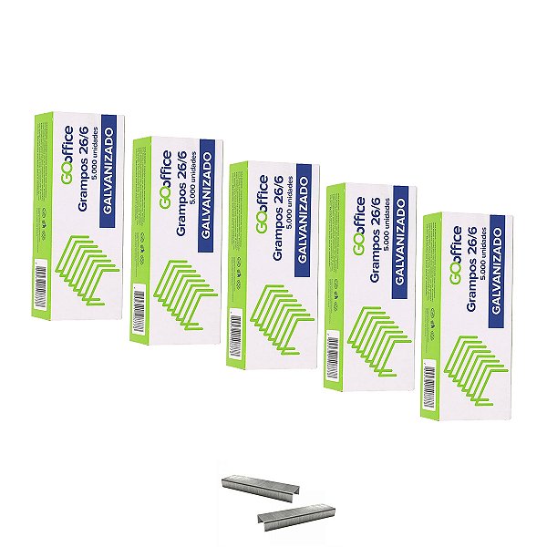 Caixa de Grampo 26/6 Cobreado com 5000 Unidades Kit 5