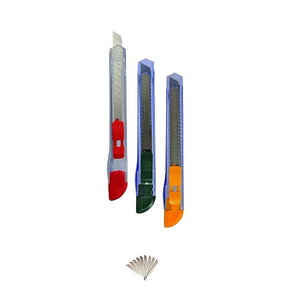 Estilete Colorido Lâmina Fina Cis 120Bp Kit 3