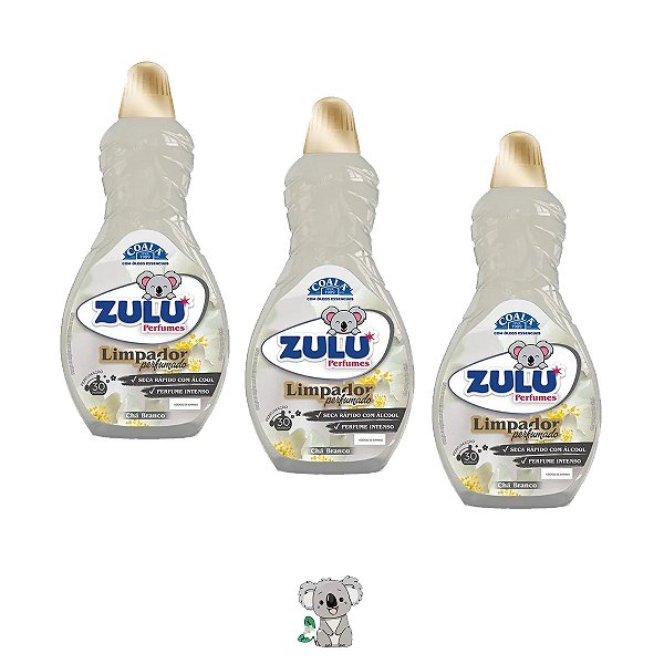 Limpador Perfumado Zulu Coala Aroma Chá Branco Kit 3