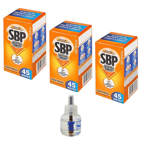 Refil Inseticida SBP Elétrico Líquido 45 Noites KIT 3