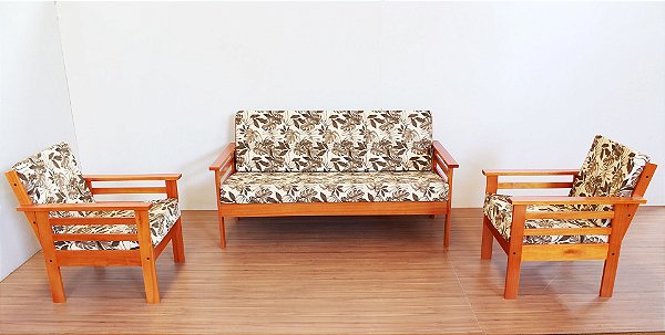 Sofá de madeira maciça com almofadas - Vm Móveis Paraíso