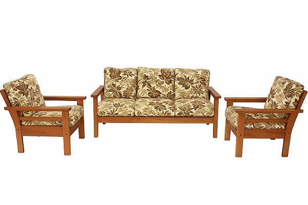 CONJUNTO DE SOFÁ 3 LUGARES E POLTRONAS EM MADEIRA