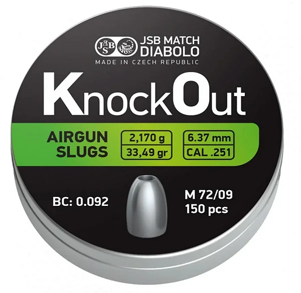 Balas para carabinas de pressão JSB DIABOLO .25 / 6,35 mm KNOCK OUT 2,170 g / 33,49 g, 150 peças