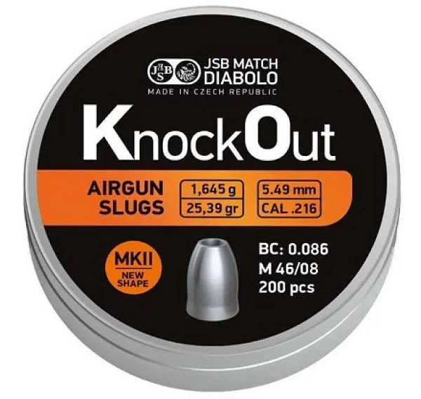 Balas para carabinas de pressão JSB DIABOLO .216 / 5,49 mm KNOCK OUT MKII 1,645 g / 25,39 g, 200 peças