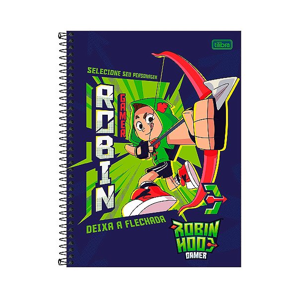 Caderno Espiral Robin Hood Gamer Azul Universitário